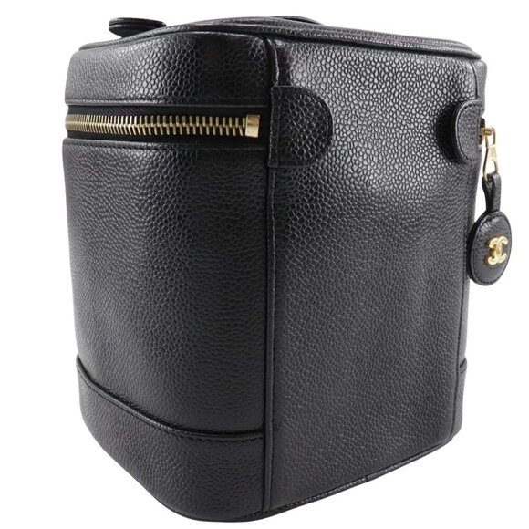 CHANEL Vanity Pouch A01998 COCO Mark Handbag black Caviar skin Women - Picture 7 of 10